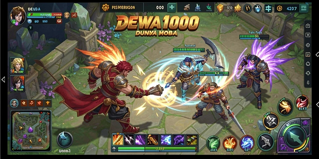 Tangkapan layar gameplay seru di arena pertarungan DEWA1000.