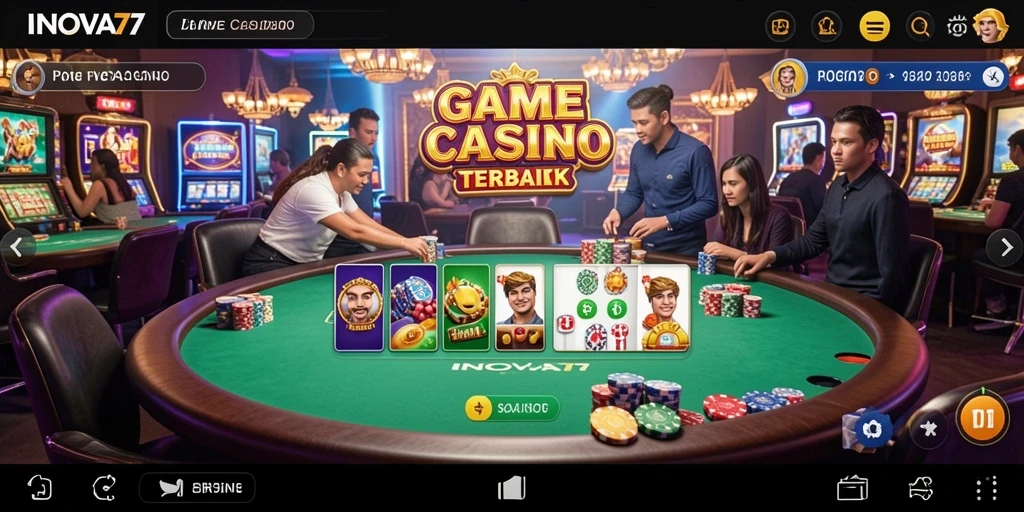 Screenshot gameplay INOVA77 menampilkan dealer langsung dan suasana kasino yang mendebarkan.