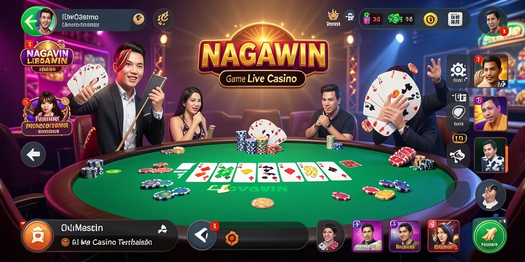 Tangkapan layar gameplay NAGAWIN yang menunjukkan interaksi langsung dengan dealer.