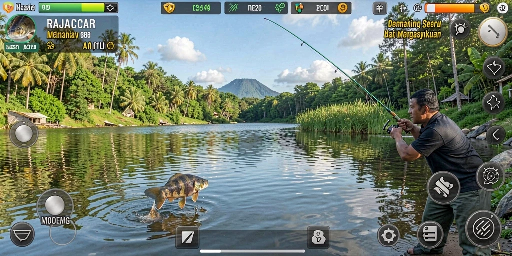Tampilan menawan dari gameplay memancing di RAJACAIR.